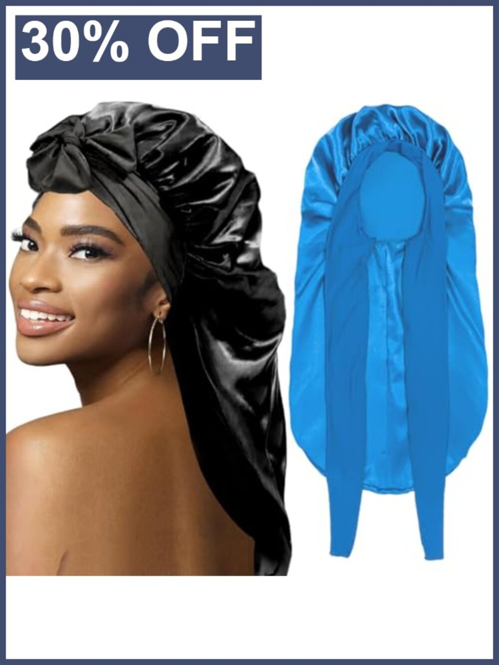 Silk Satin Bonnet for Sleeping, Large Long Hair Cap with Stretchy Tie Band,